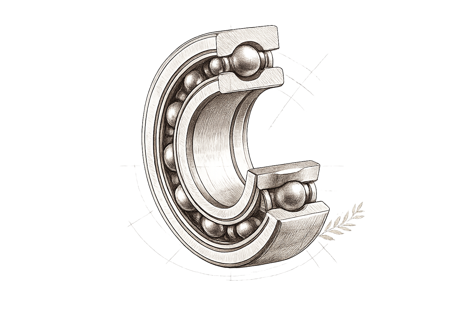Illustrated cross-section of a rolling bearing, showing raceways and ball elements